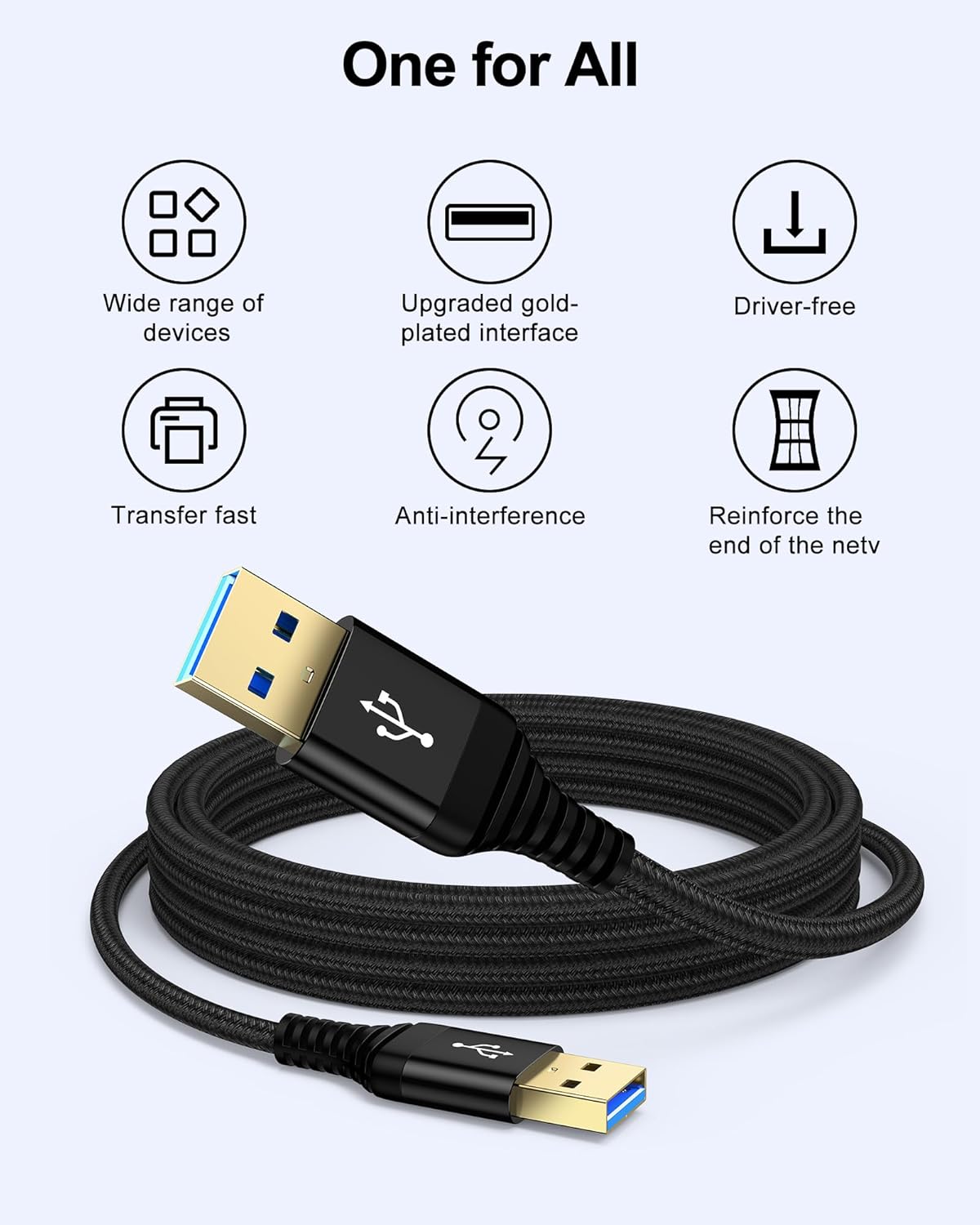 USB to USB Cable 6ft, Male to Male USB A To USB A Cable for WD Hard Drives, PC, Mac, Laptop, PS4, Xbox - USB 3.0 Type A Impresora Long Usba to Usba Cord, High-Speed Data Transfer Cable, 6 Foot